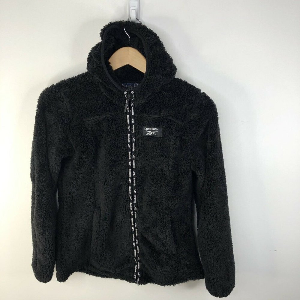 Reebok Zip up Fleece Fuzzy Full Zip Jacket Womens Small Black